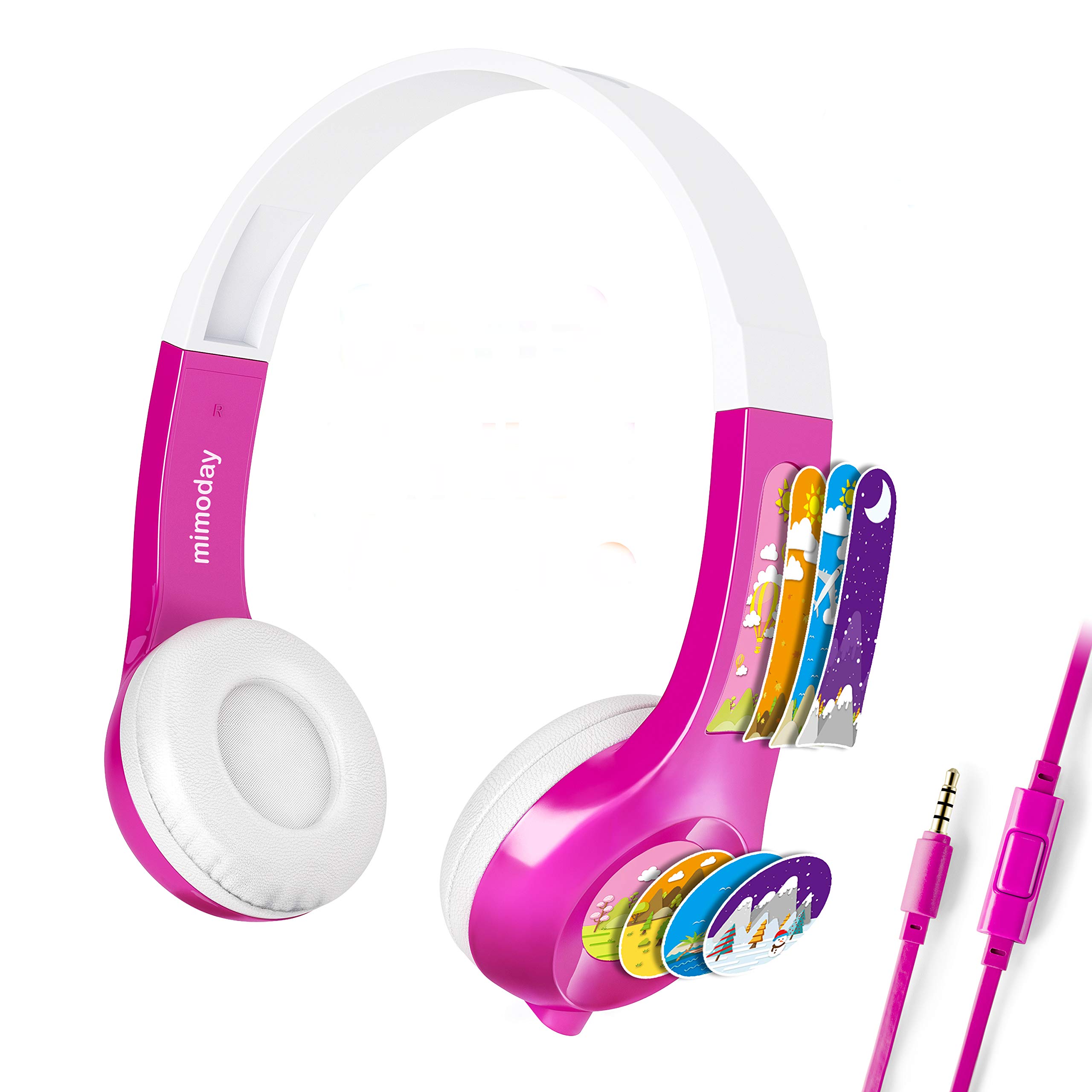 Mimoday Kids Headphones for Kindle Fire Kids Edition Tablet Volume Limiting with Microphone Over Ear Headphones for Boys Girls(Pink)