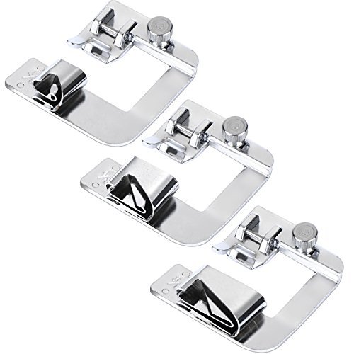 BBTO 3 Sizes Rolled Hem Pressure Foot Sewing Machine Presser Foot Hemmer Foot Set (1/2 Inch, 3/4 Inch, 1 Inch) Fit for Most Low Shank Sewing Machines