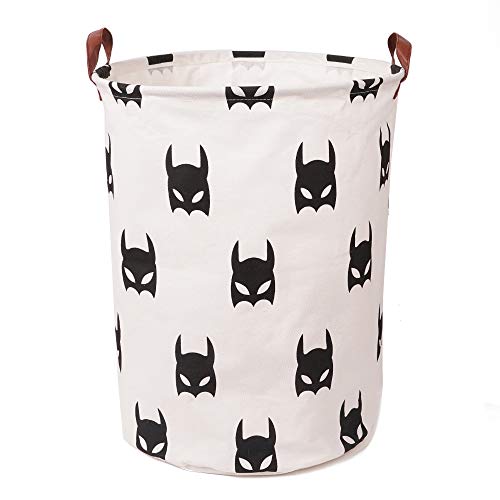 Dirty Clothes Laundry Storage Basket for Bedroom Bathroom Kids Linen Cotton White and Black Superhero 15.7"x19.7"