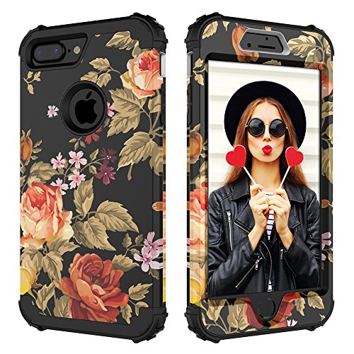 Case for iPhone 7 Plus,Case for iPhone 8 Plus,Digital Hutty 3 in 1 Shockproof Heavy Duty Full-Body Protective Cover for Apple iPhone 7 Plus,iPhone 8 Plus Flower