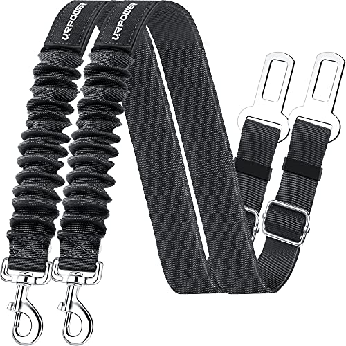 URPOWER Dog Seat Belt 2 Pack Dog Car Seatbelts Adjustable Pet Seat Belt for Vehicle Nylon Pet Safety Seat Belts Heavy Duty & Elastic & Durable Car Seat Belt for Dogs, Cats and Pets