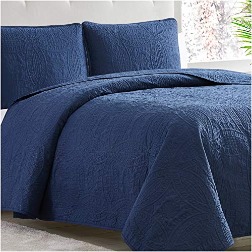 Book Cover Mellanni Bedspread Coverlet Set Navy - Bedding Cover - Oversized 3-Piece Quilt Set (King, Navy)