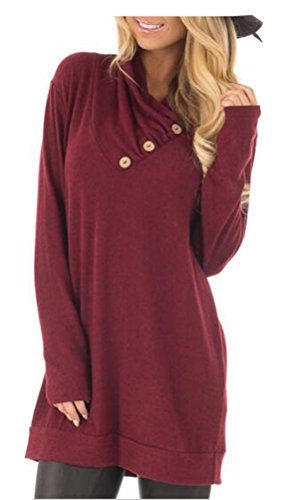 Book Cover ETCYY Women's Long Sleeve Pullover Sweatshirt Button Cowl Neck Casual Tunic Tops