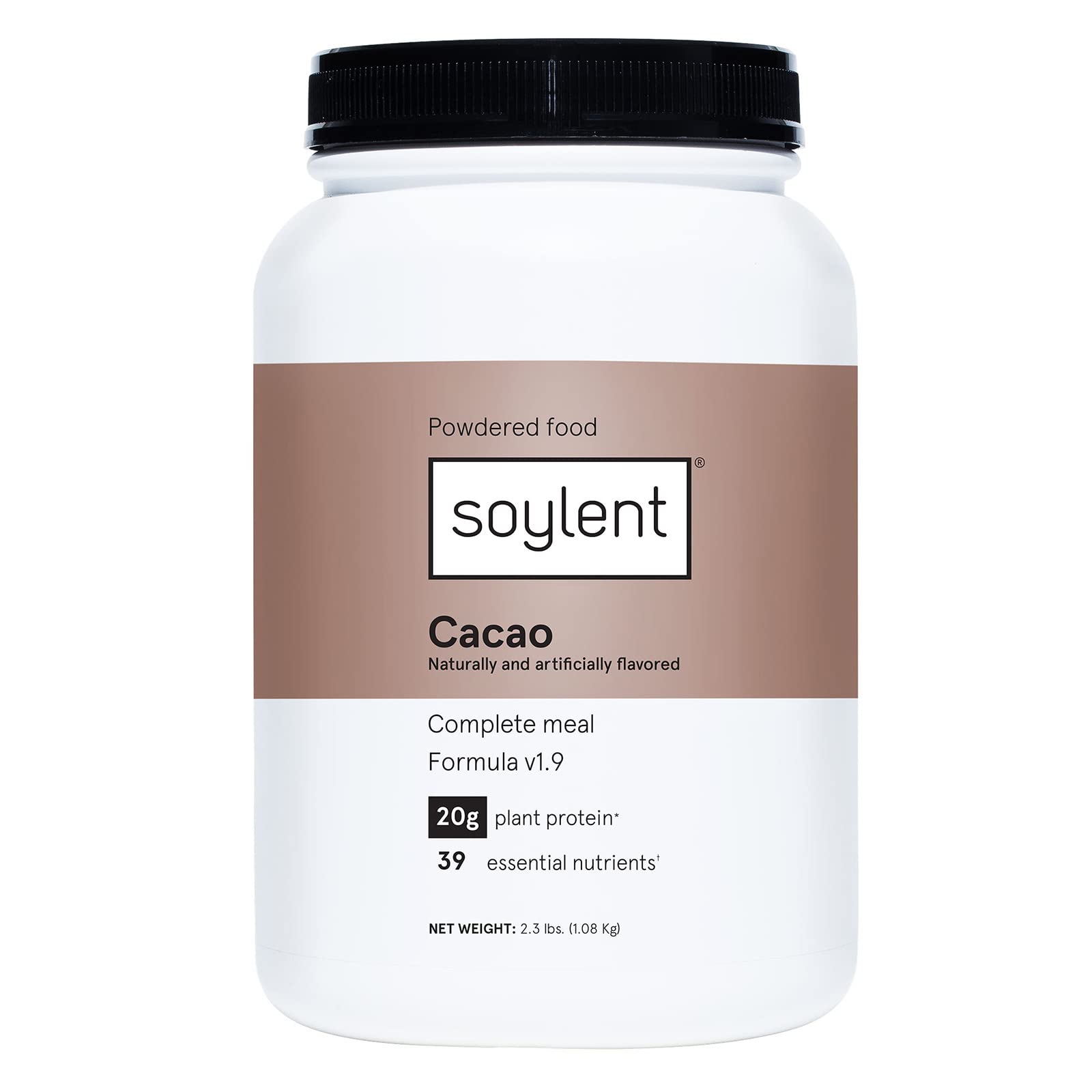 Soylent Complete Nutrition Meal Replacement Protein Powder, Cacao - Plant Based Vegan Protein, 39 Essential Nutrients - 36.8oz Cacao 36.8 Ounce (Pack of 1)