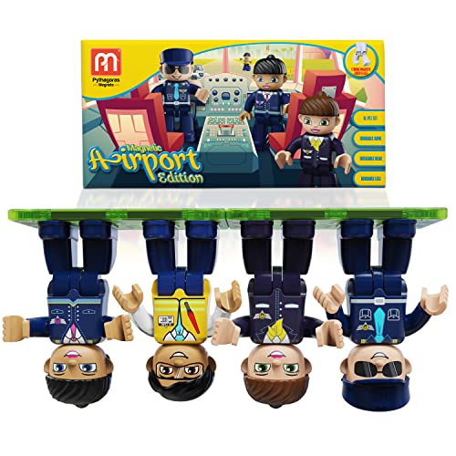 Magnetic Figures Set of 4–Toddlers Community Action Toy People, Magnetic Tiles Expansion Pack for Boys and Girls – Educational Stem Toys Add on Sets Pilots, Flight attended, air Traffic Support