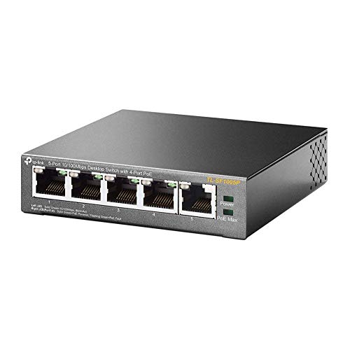 TP-Link 5 Port PoE Switch | Fast Ethernet Unmanaged | 4 PoE Ports  57W | 802.3af Compliant | Shielded Ports | Plug and Play | Desktop| Metal (TL-SF1005P)