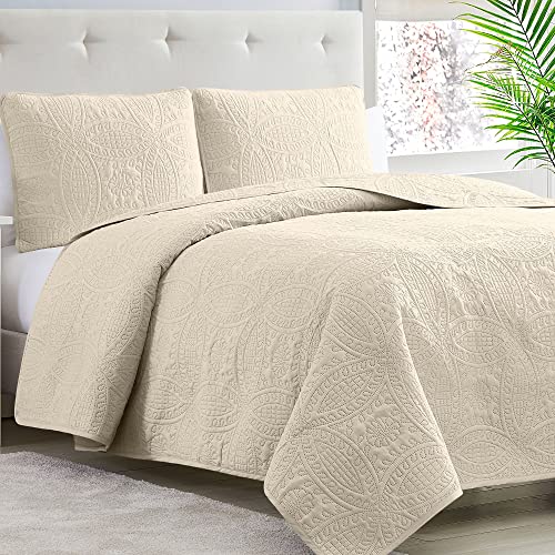 Book Cover Mellanni Full/Queen Bedspread Coverlet Set - Bedding Cover with Shams - Ultrasonic Quilting Technology - 3 Piece Oversized Full/Queen Quilt Set - Bedspreads & Coverlets (Full/Queen, Beige)