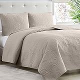 Mellanni Bedspread Coverlet Set - Bedding Cover with Shams - Ultrasonic Quilting Technology - 3 Piece Oversized Quilt Set - Bedspreads & Coverlets (Full/Queen, Beige)