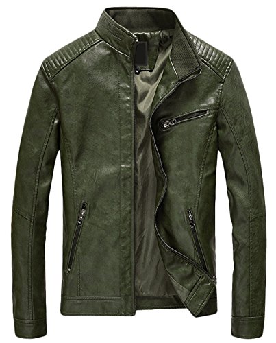 Youhan Men's Casual Zip Up Slim Bomber Faux Leather Jacket