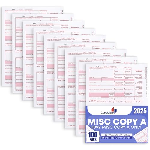 1099 MISC Copy A 2025 Tax Federal Income Form, 100 Laser Tax recipients Pack, (50 Sheets) Compatible with QuickBooks and Accounting Software