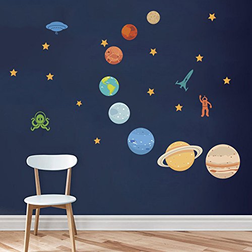 Book Cover decalmile Planets in the Space Wall Decals Solar System Kids Wall Stickers Peel and Stick Removable Vinyl Wall Art for Kids Bedroom Nursery Baby Room Classroom