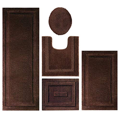 Book Cover mDesign Soft Microfiber Polyester Bathroom Spa Rug Set - Water Absorbent, Machine Washable, Non-Slip - Includes 3 Rectangular Accent Rugs, Contour Mat, Toilet Lid Cover - Set of 5 - Chocolate Brown