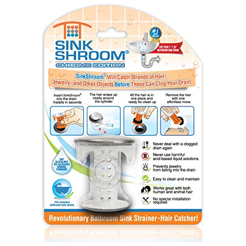 Book Cover SinkShroom Revolutionary Bathroom Sink Drain Protector Hair Catcher, Strainer, Snare, Chrome Edition