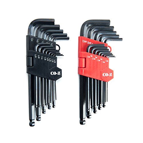 CO-Z Hex Key Allen Wrenches, 26 Pcs Metric/Inch Ball End Long Hex Tool Set, Folding L Keys with Knotched End, Complete L-Wrench Tools Kit for Turning Screws with Foldable Case