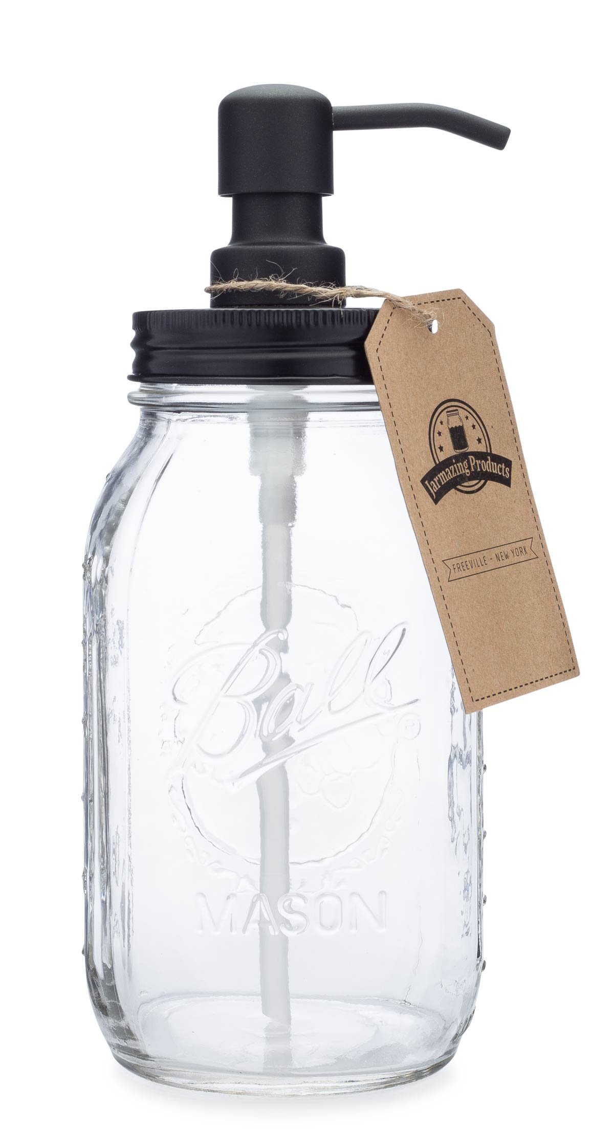 Book Cover Quart Size Mason Jar Soap and Lotion Dispenser - Black - by Jarmazing Products - Made from Rust-Proof Stainless Steel Semi-opaque Glass