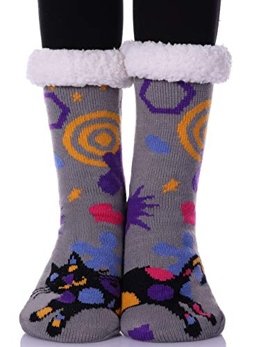 Yebing Non Slip Slipper Socks For Womens Fuzzy Soft Cozy Grippers Winter Warm Animal Fleece-lined Home Socks
