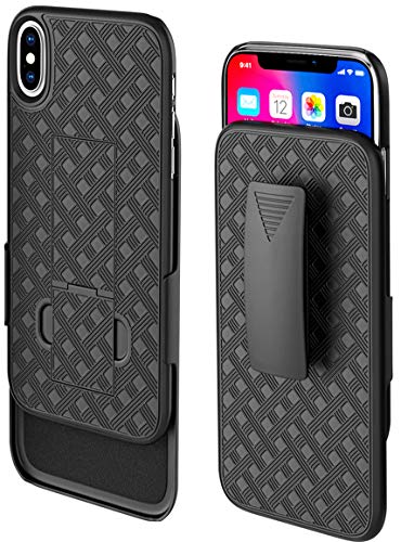 PiTau Holster Case Designed for iPhone X/XS, Hard Belt Clip Case Holster Combo Case with Kickstand with Belt Clip, Holster Case Compatible with Apple iPhone X iPhone Xs / iPhone 10 - Black
