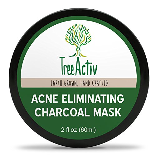 TreeActiv Acne Eliminating Charcoal Mask | Natural Cystic Acne Treatment to Detox Pores & Protect | Treat Oily Skin, Blackheads | Bentonite Clay, Baking Soda, Activated Charcoal, Essential Oils