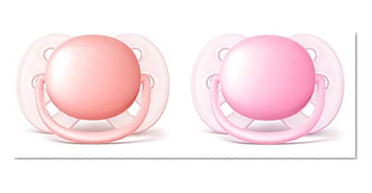 Book Cover Philips Avent Ultra Soft Pacifier, 0-6 months, Pink/Peach, 2 pack, SCF213/20