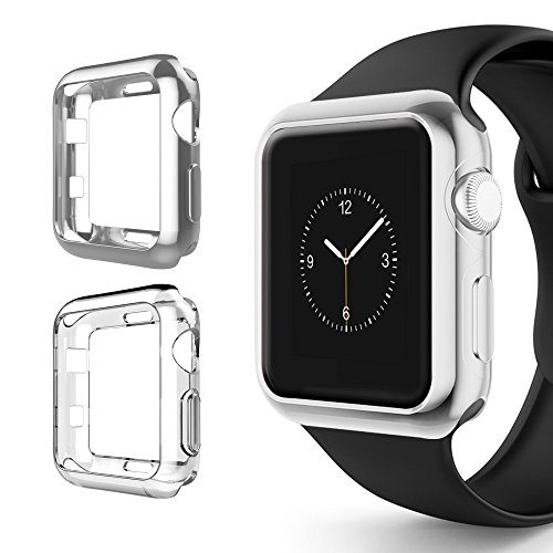 Alritz for Apple Watch 3 Bumper 42mm, Soft TPU Protective Case Cover for iWatch Series 1 Series 2 Series 3 Nike+ Sport Edition, Silver and Clear