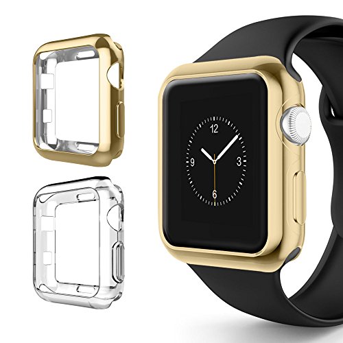 Alritz for Apple Watch 3 Bumper 42mm 38mm, Soft TPU Protective Case Cover for Apple Watch Series 1 Series 2 Series 3 Nike+ Sport Edition (Gold/Clear, 42mm)