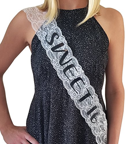 Sweet 16 Lace Sash - 16th Birthday Sash - Birthday Party Favor, Party Supplies Decorations (White)