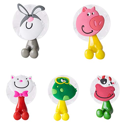 LIVDAT Pack of 5 Wall Mounted Heavy Duty Suction Cup Antibacterial Toothbrush Holder Hooks Set for Mirror Shower, Bathroom, Garage, Office