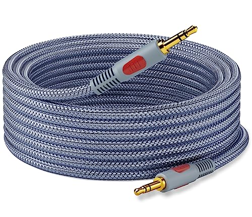 Ruaeoda 3.5mm Aux Audio Cable 30 ft, AUX Cord Braid 3.5mm to 3.5 mm Stereo Audio Cable 1/8 Shielded AUX Headphone Cable Extension Male to Male Outdoor Auxillary Stereo Audio Cable Cord 30 Feet