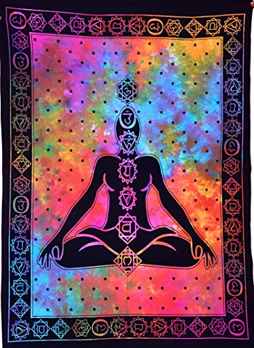 Book Cover ANJANIYA Seven Chakra Yoga Meditation Studio Room Decorations Tie Dye Hippie Psychedelic Tapestry Poster 7 chakras tapestries Meditating Peace Wall Art Hanging Decor (Multi, 30