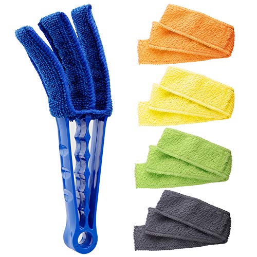 Book Cover HIWARE Window Blind Cleaner Duster Brush with 5 Microfiber Sleeves - Blind Cleaner Tools for Window Shutters Blind Air Conditioner Jalousie Dust