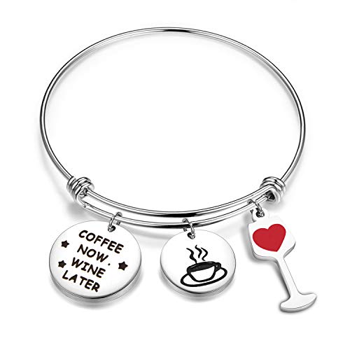 Book Cover ENSIANTH Coffee Now Wine Later Bracelet Stainless Steel Adjustable Bangle for Women Coffee and Wine Lovers Gift (Coffee Wine Bracelet)