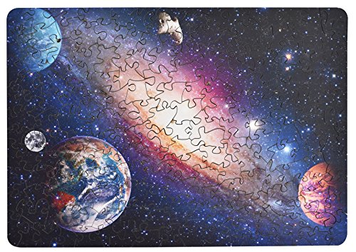 Wooden Jigsaw Puzzles-Universe Space Hartmaze HM-05 Small Size Galaxy with Planets Unique Shape 177 Pieces for Adults and Kids-Best for Family Game Play Collection.