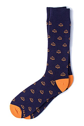 Book Cover Men's Hipster Legal Scales of Justice Lawyer Crew Dress Socks -  Blue -
