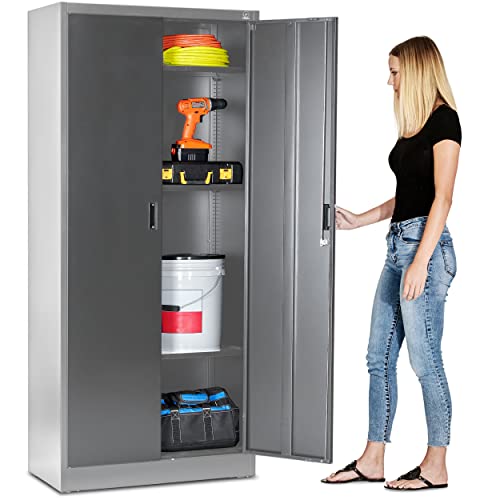 Fedmax Metal Garage Storage Cabinet - 71-inch Tall, Large Industrial Locker with Adjustable Shelves & Locking Doors - Steel Utility Cabinets for Office, Classroom, Pantry - Grey