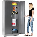 Fedmax Heavy Duty Metal Garage Storage Cabinet - 71-inch Tall Large Steel Utility Locker with Adjustable Shelves & Locking Doors - Garage Cabinets for Tool Storage and Ammo Locker - Grey and Silver
