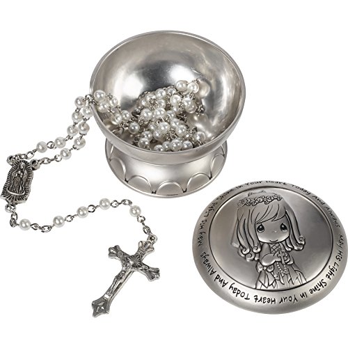 Book Cover Precious Moments 172409 May His Light Shine in Your Heart Today & Always Girl First Communion Rosary & Silver Zinc Alloy Rosary Box