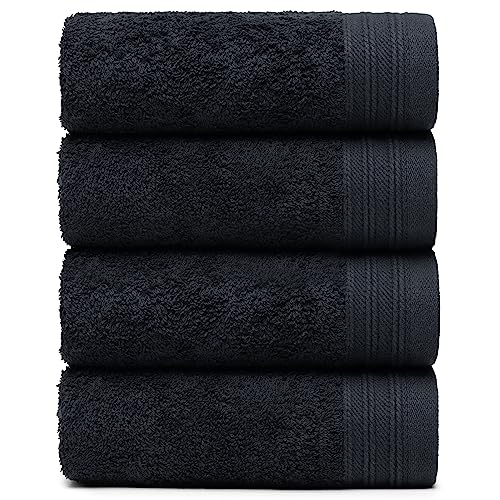 4 Pieces Towel Set including 4 exclusive Hand Towels 18" x 30" Color: Black 100% Cotton |Machine Washable high Absorbency | by Weidemans