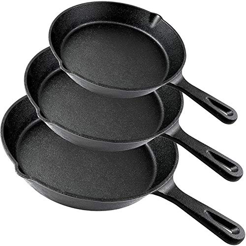 Book Cover Cast Iron Skillet Pan Set of 3 | Pre-seasoned 6, 8, 10 Inch Non-Stick Coated Pots for Frying, Cooking, Baking, Broiling | Oven-safe, Use On Induction, Electric, Gas Cooktop Prime Holiday Gift Idea