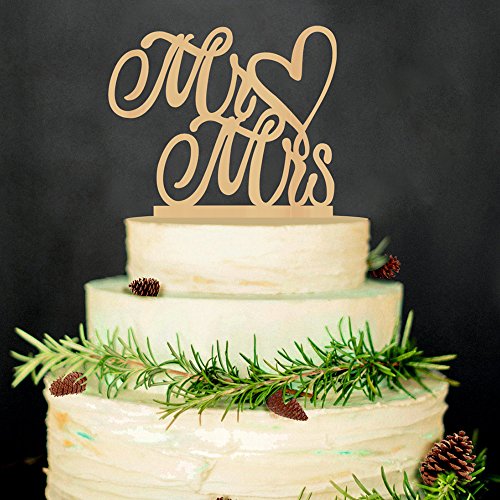 LINGPAR Mr and Mrs Cake Topper Wood Wedding Cake Topper Anniversary Party Decorations Favors (Gold) (2)