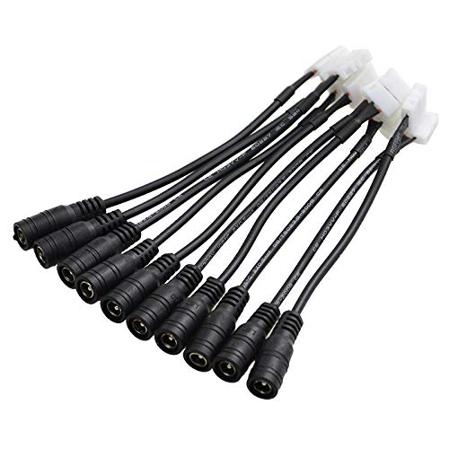 20AWG 10PCS 5050 5630 LED Flexible Light Strip to Power Clip on Connector and DC Jack 5.5x2.1mm Cable 2 Pins 10mm Wide Strip to Strip Jumper Wire Solderless