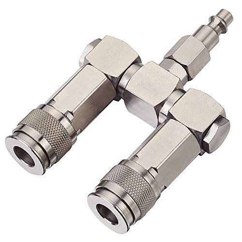 FIXSMITH Air Hose Connector- 3pc Swivel Dual Air Coupler Kit, 2 Way Air Hose Splitter,1/4 in NPT,Compressor Swivel 360 Degrees Connectors.