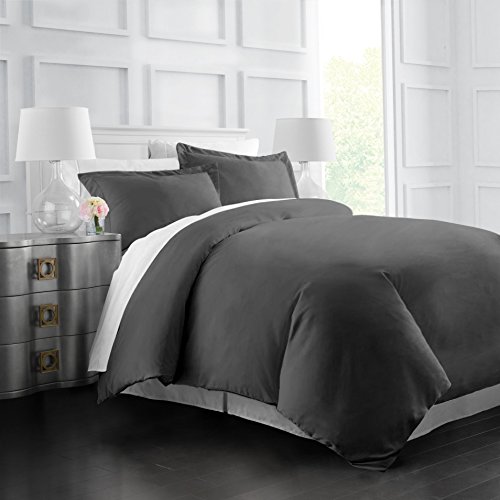 Italian Luxury Soft Brushed 1500 Series Microfiber Duvet Cover Set, Hotel Quality and Hypoallergenic with Zippered Closure and Matching Shams -Â King/California King - Gray