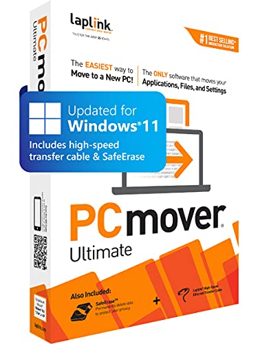 Book Cover Laplink PCmover Ultimate 11 | Moves your Applications, Files and Settings from an Old PC to a New PC | Includes Optional Ethernet Cable | 1 Use