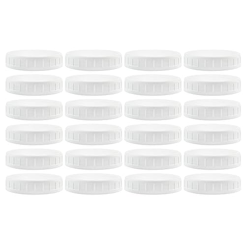 Wide Mouth Plastic Mason Jar Lids (24-Pack Bundle); 2 Dozen Unlined White Ribbed Lids, 86-450 Size