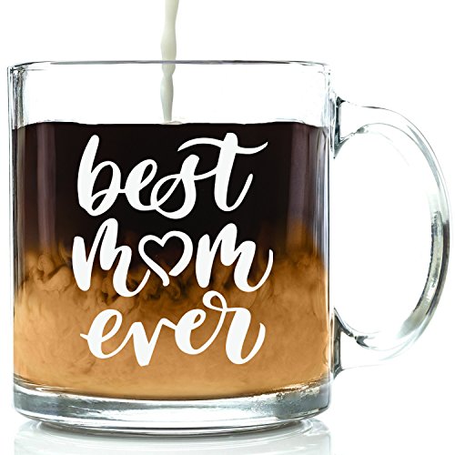 Best Mom Ever Glass Coffee Mug - Birthday Gifts for Mom from Daughter, Son, Husband - Unique Mom Gifts from Kids, Child, Friend - Top Bday Present Idea for a New Mom, Wife - Fun Novelty Cup