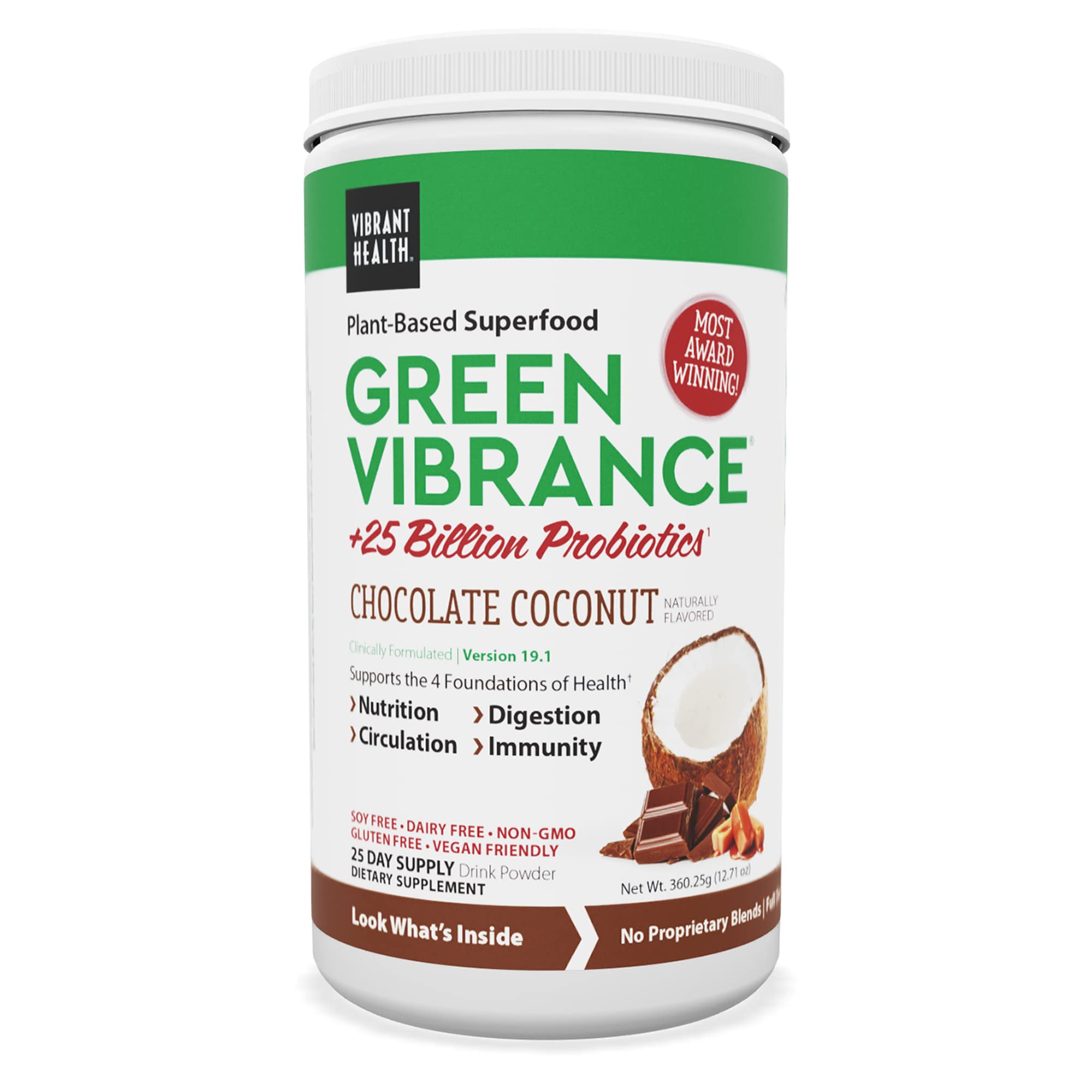 Book Cover Vibrant Health, Green Vibrance, Plant-Based Superfood Powder, Vegan Friendly, Chocolate Coconut, 25 Servings Chocolate Coconut 25 Servings (Pack of 1)