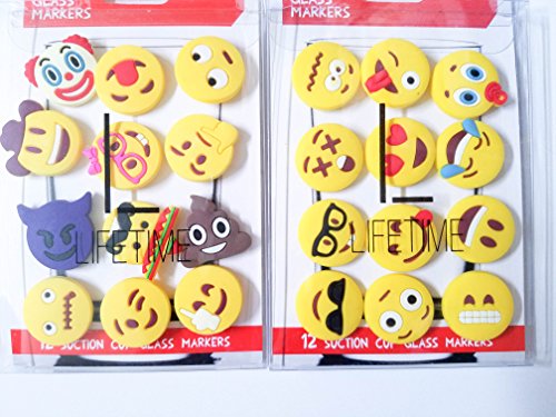 Emoji Charms with Suction 12 Pack, Perfect Markers for Everything from Wine Glass to Red Cups! Lifetime (Combo)