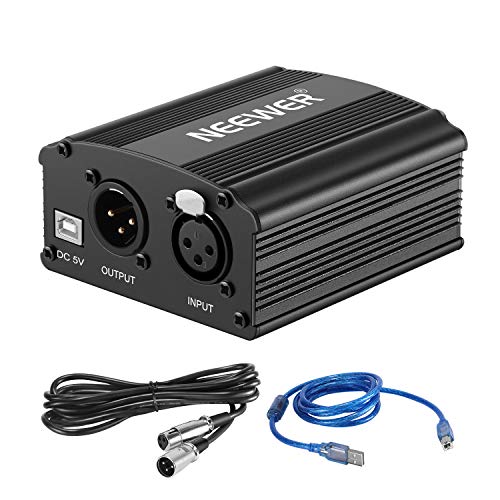 Neewer 1-Channel 48V Phantom Power Supply with 5 feet USB Cable, Bonus+XLR 3 Pin Microphone Cable for Any Condenser Microphone Music Recording Equipment