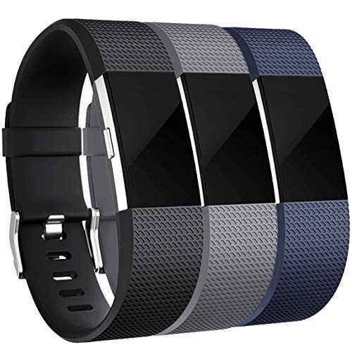 Maledan Bands Replacement Compatible with Fitbit Charge 2, 3-Pack, Small Gray/Blue/Black
