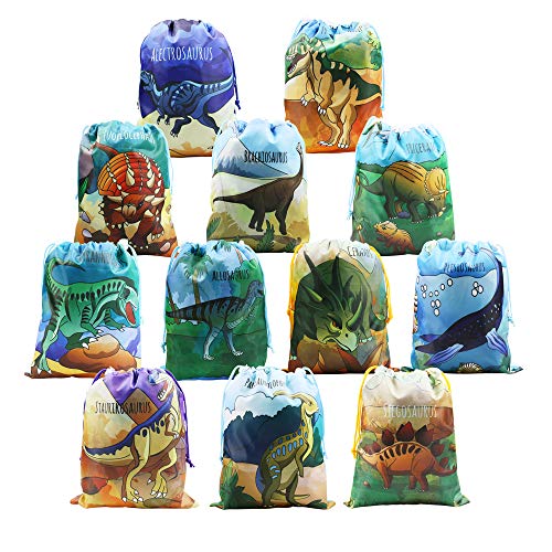 BeeGreen Dinosaur Party Supplies Favors Bags for Kids Boys and Girls Birthday 12 Pack Dinosaur Drawstring Gift Pouch for Goody Halloween Thanks Giving Christmas Party Gift for Children Kids